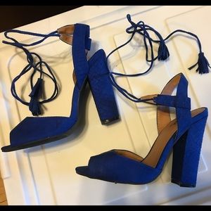 Qupid Blue Suede Lace up Heels